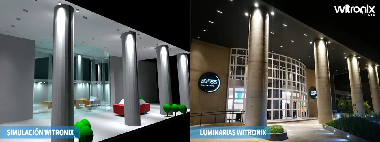 Simulación 3D de iluminación Dialux vs resultado real Witronix
